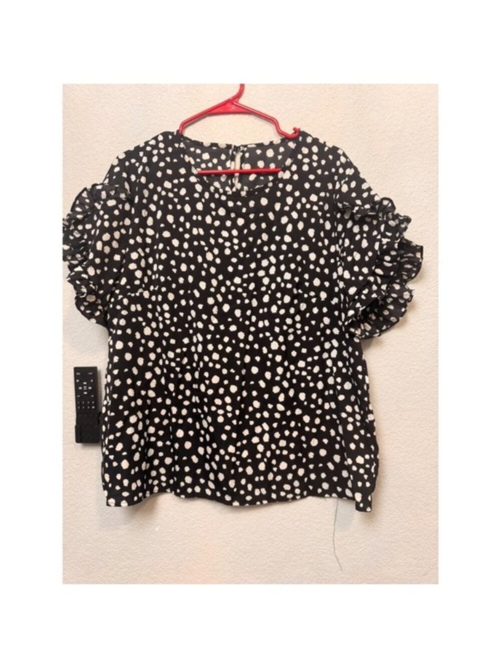 SHEIN CURVE Black White‎ Dalmation Spot Ruffle Sleeve Top Plus Size 0XL